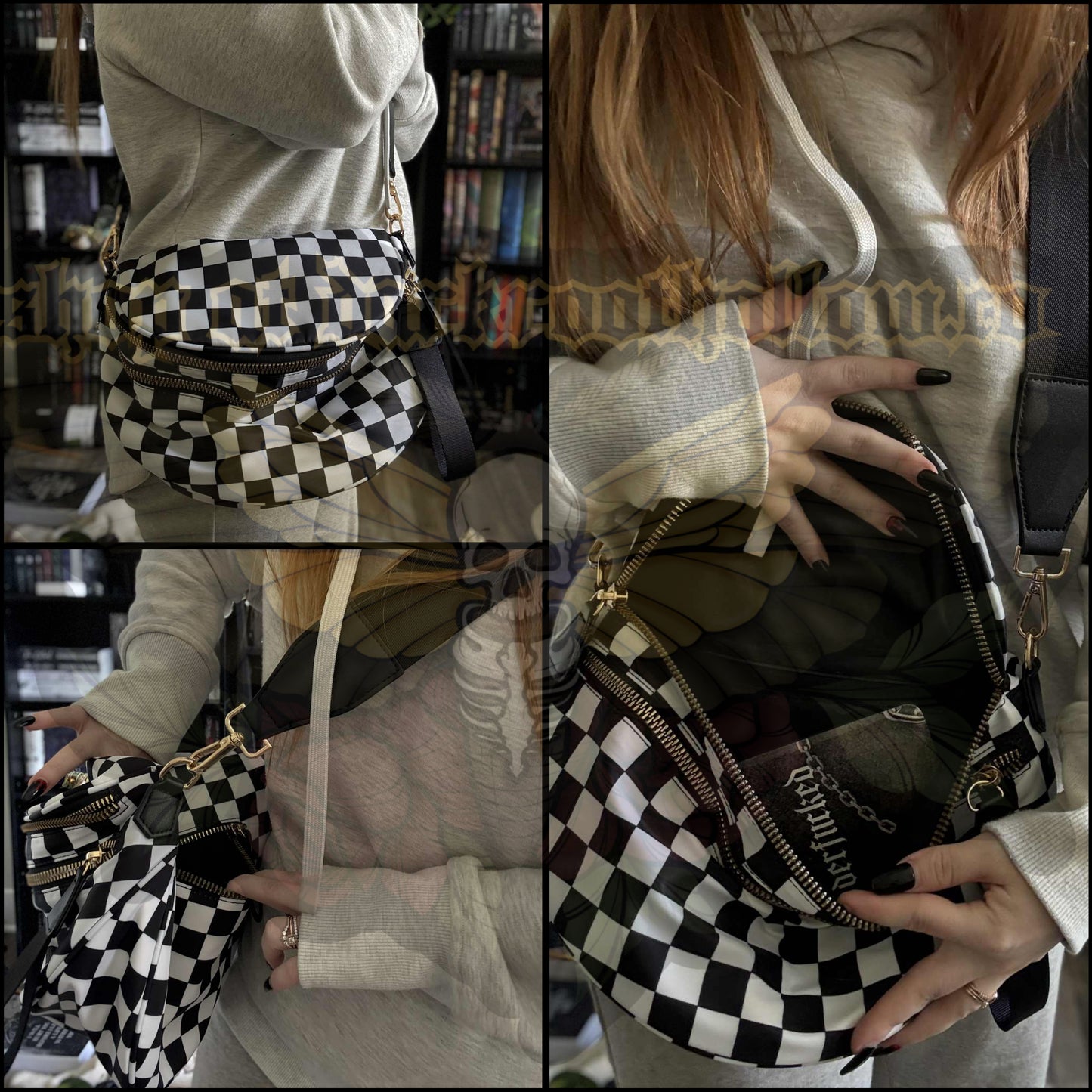 Large checkered crossbody purse