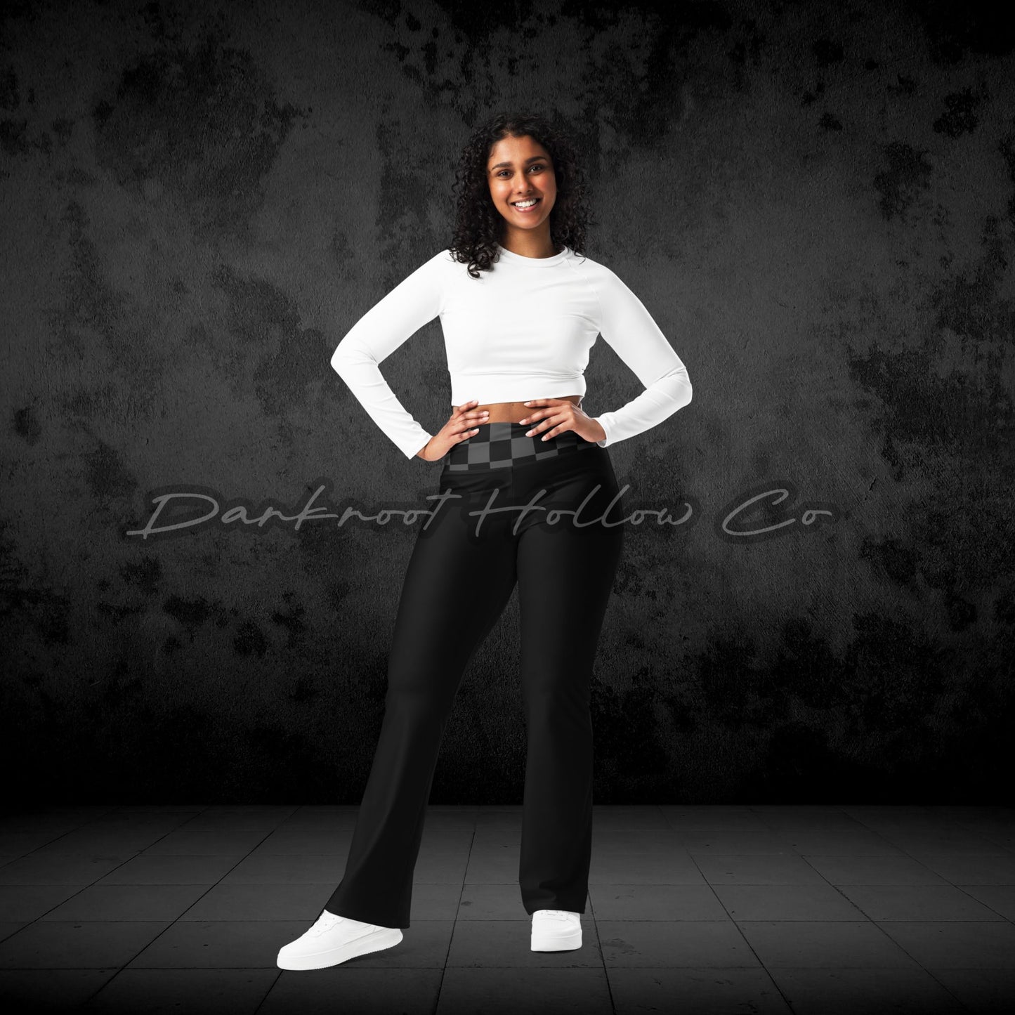 Black Chex Flare Leggings