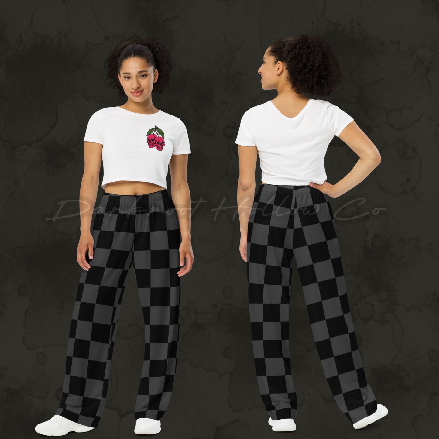 Black Chex Unisex Wide Leg Pants
