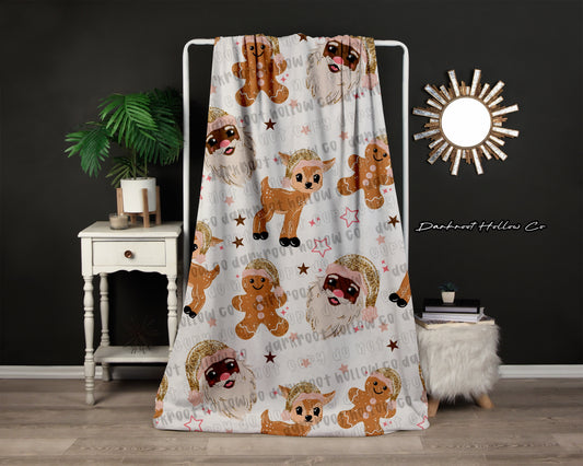 Glitter Santa Gingerbread Reindeer 2 Blanket