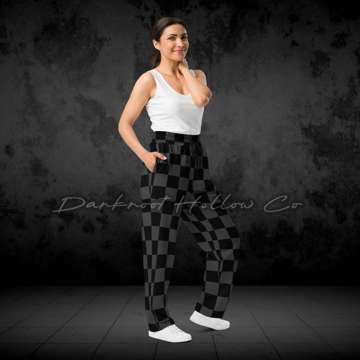 Black Chex Wide-leg joggers