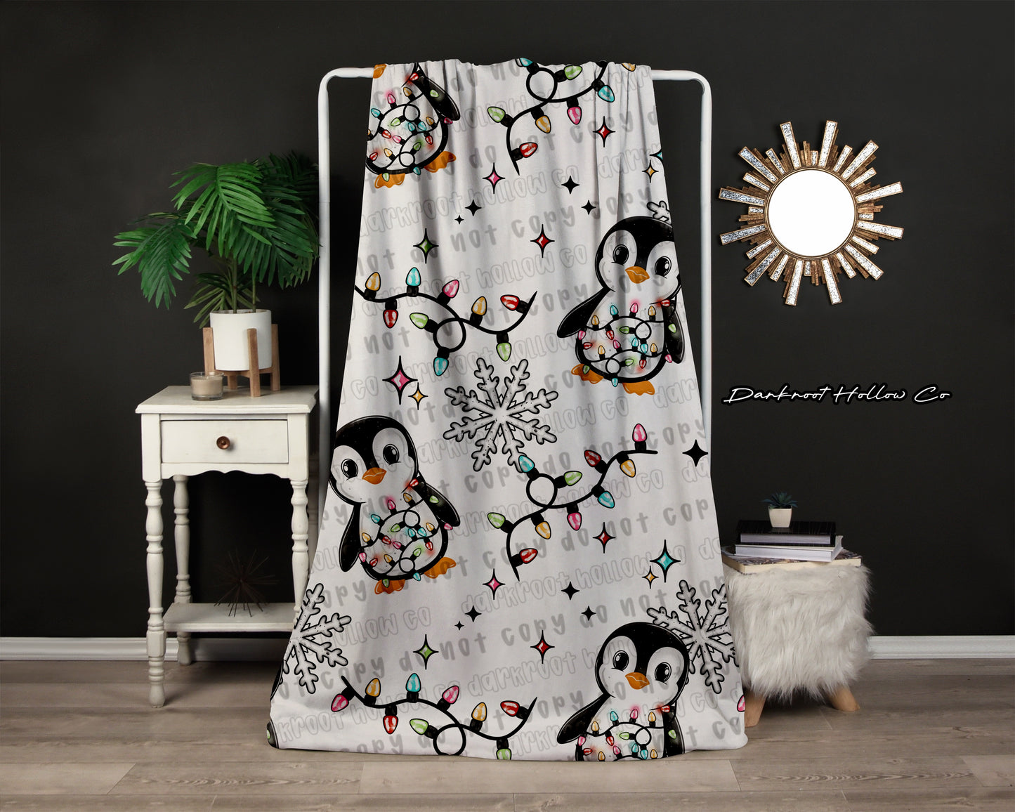 Penguins & Christmas Lights Blanket