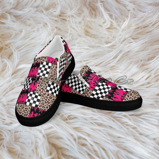 Edgy pink slip-on canvas shoes